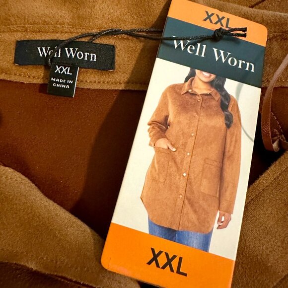 New Well Worn Women's Soft Faux Suede Shirt Jacket Size XXL Brown Longline Boho - Picture 12 of 13